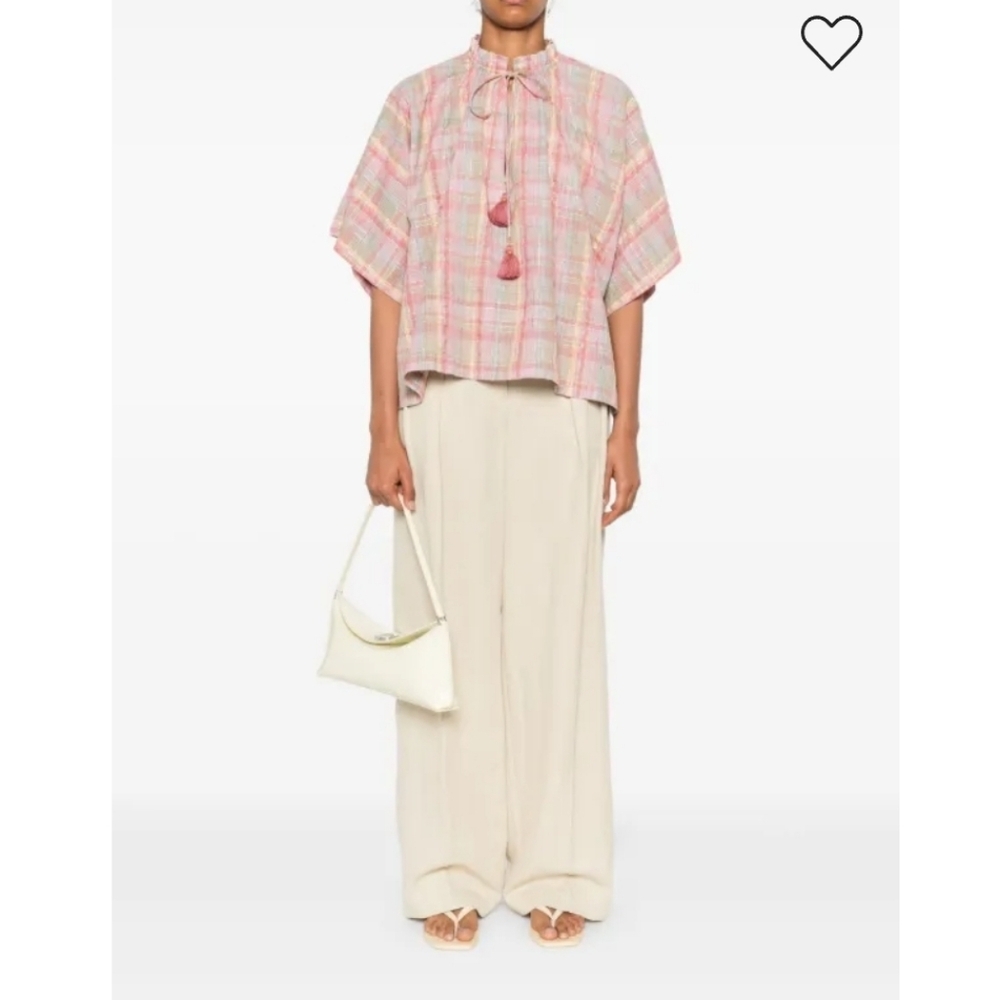 Vanessa Bruno Tyliam Metallic Plaid-Print Tie-Neck Blouse